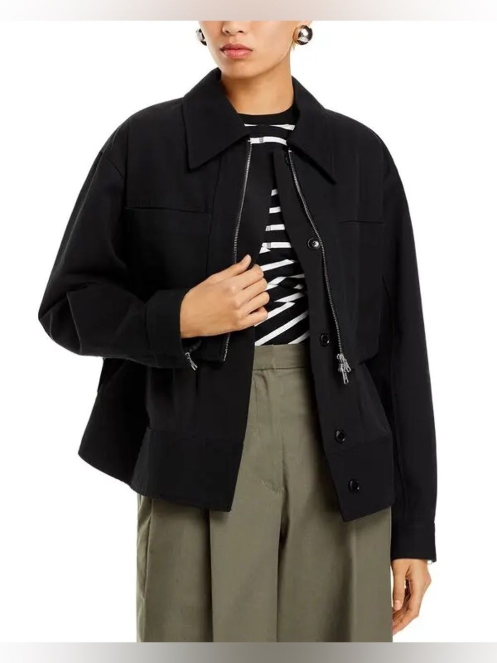 3.1 Phillip Lim Double Layered Utility Jacket Black Zip-Front Belted Trench